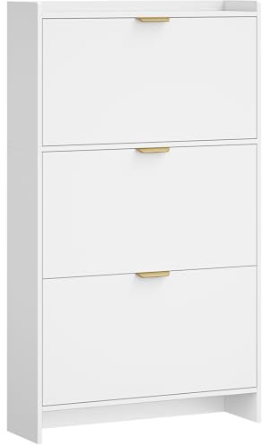 Hzuaneri Schuhschrank mit 3 Klappen, Schuhregal, Schuhkipper Schmal, Verstellbar, Schuhaufbewahrung, 18-24 Paar, Große Kapazität für Eingang, Flur, Garderobe, 24 x 76 x 138 cm, Weiß SR61203X