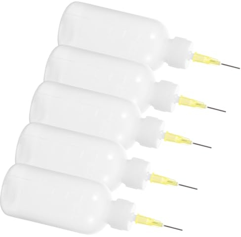 BESTonZON Juego 5 Botellas Exprimibles para Esmalte de Cerámica 50cc con Aplicador de Punta Fina Tipo Aguja Dispensador Plástico para Pintura Cerámica Herramientas para Manualidades