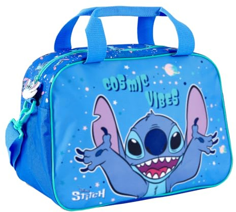 PERLETTI Borsone da Viaggio Stitch Bambino Bambina - Borsa Palestra Bambini Sacca Sportiva Blu con Tracolla - Borsa Sport Travel Bag Bimbo Bimba Asilo Elementari Capiente - Dimensioni 28x41,5x21cm