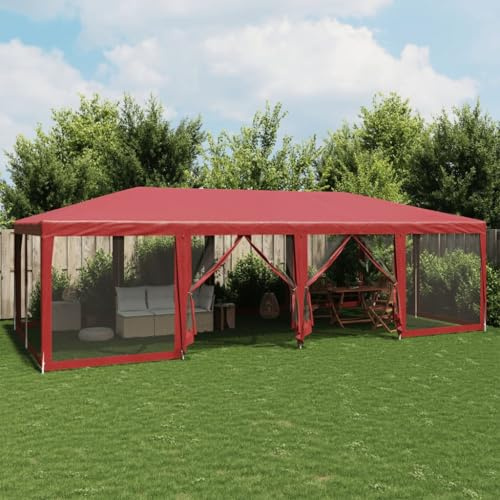Tente de réception avec 12 panneaux latéraux en maille - Rouge - 8 x 4 m - Tente de jardin en polyéthylène haute densité imperméable - Tonnelle robuste pour mariages, fêtes et événements en plein air