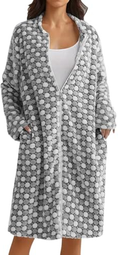 YOSUWOAI Bata para mujer mullida, bata de sauna acogedora bata con cremallera, ropa de dormir de franela, bata de baño suave, para otoño e invierno, O gris., XL