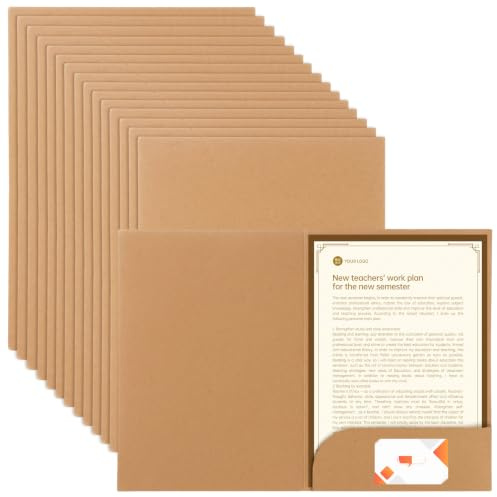MEIDIV 30Pcs Paper Folders for Documents Paperwork A4, Cardboard Folders for Paperwork A4, Card Folder with Business Cards Slot Pockets for Document, File, Paper, Office School (Brown, 1)