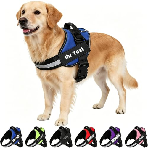 Harnais Anti-Traction Personnalisable pour Chien avec nom et numéro – Gilet Robuste et réfléchissant, Design sans étouffement pour éviter Les blessures au Cou, 6 Tailles, 6 Couleurs