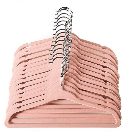 ManGotree Baby Samt Kleiderbügel für Säuglinge und Kleinkinder, 28cm Kinder Größe, 360 Grad Drehbar, Ultradünnes und Rutschfestes Design, 15 Stück (Hellrosa)