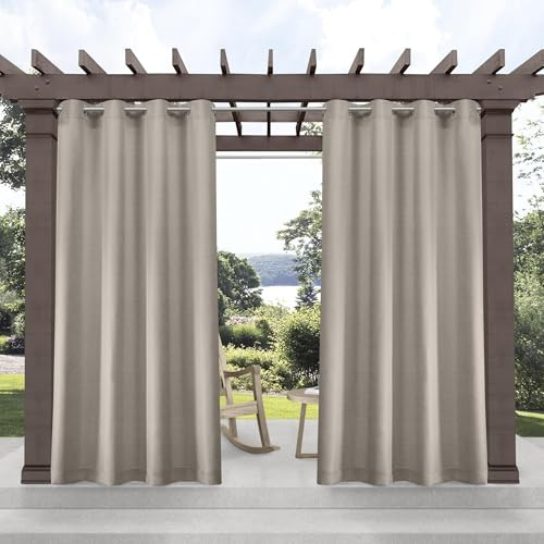 EXCLUSIVE HOME Delano Heavyweight Textured Indoor/Outdoor Grommet Top Curtain Panel Pair, 54x84, Taupe