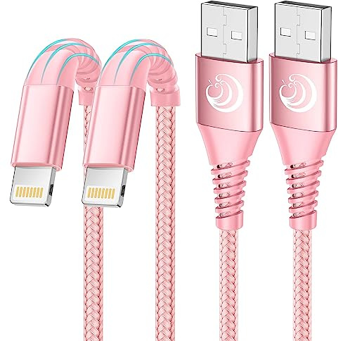 Aioneus iPhone Charger 6ft 2Pack, Apple Certified USB A to Lightning Cable Nylon Braided Phone Charger Cord Fast Charging for iPhone 14 13 12 11 Pro Xr Xs Max 10 8 7Plus 6 SE -Pink
