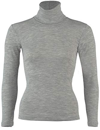 Engel - Maglione da donna a collo alto, 70% lana (kbT), 30% seta, Grigio chiaro melange, S