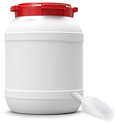 DIE BOX FABRIK Futtertonne für Tierfutter mit Deckel & Schaufel | Große Öffnung | Tierfutterbehälter | Futtercontainer | Futterbox | HDPE | Top-Qualität (26 Liter)