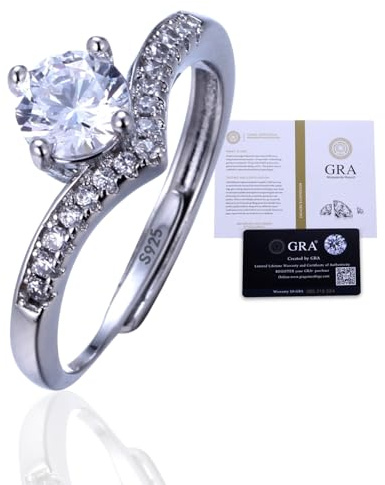 Halukakah Women's Moissanite Ring 925 Sterling Silver with 1 Carat Diamond and Certificate,1.0ct Elegant Jewelry for Engagements,Celebrations,Adjustable Size,Princess Crown，Present for Wife,Girlfriend