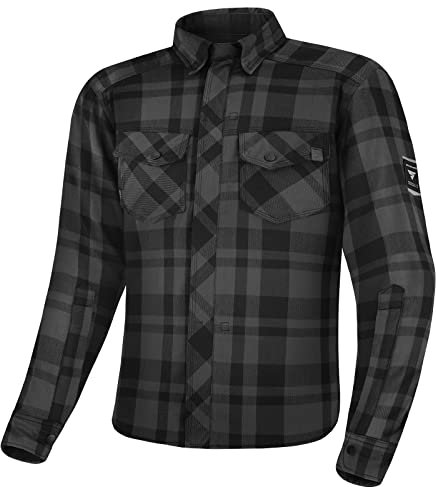 SHIMA RENEGADE MEN Motorrad Hemd - Verschleißfest Baumwolle Karierte Motorradjacke Herren mit CE Protektoren, FiberQL Aramid und Kühlungsschicht Reißverschluss (RENEGADE 2, Schwarz, 5XL)
