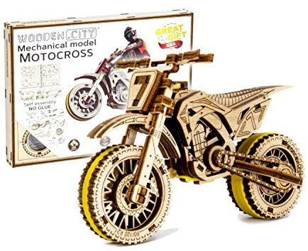 WOODEN.CITY Holz-Modell-Set zum Bauen, Motocross, Mechanik, 3D Puzzle – Laserschnitt, Männer und Jugendliche, Geschenke für Männer, Rätsel und Hobby für Erwachsene