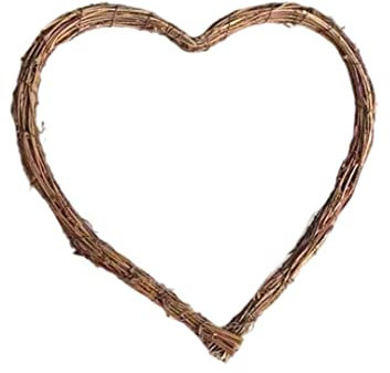 Wicker Heart Wreath,30cm Willow Wreath Heart Shaped Rattan Wreath DIY Craft Projects Heart Wicker Wreath Ring Frame Wreath Retro Front Door Wall Hanging Natural Rattan Shaped Rustic Grapevine