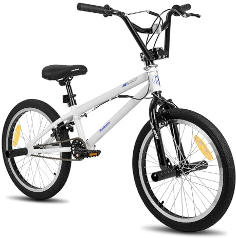 HILAND Bicicletta BMX Freestyle 20 Pollici per Bambini e Ragazzi da 7 a 12 Anni, con Rotore a 360°, 4 Pegs in Acciaio, Bianco