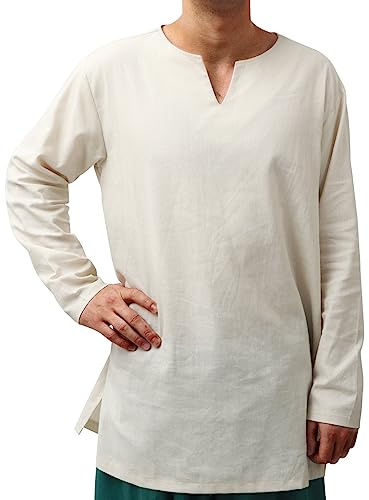 PROCOS Mens Medieval Undershirts Retro Linen Tunic Long Sleeve Shirts Reenactment (as1, Alpha, xx_l, Regular, Regular, White)