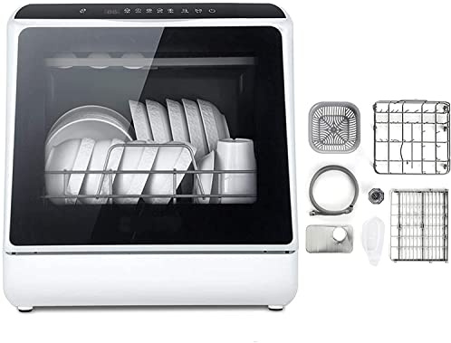 KitchenMini diskmaskin bord kompakt diskmaskin med 6 ställen, tryck på knappen 360 grader och spray 75° hög temperatur sterilisering med frukt och grönsaker tvättfunktion