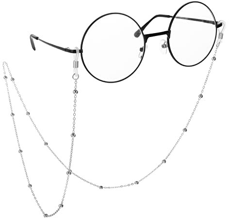 WLLHYF Maske Lanyard Brillen Schnurhalter Brillenketten für Frauen Bunte Perlenkette Brillenband Sonnenbrillenhalter Halskette Ketten (Silber)