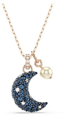 Swarovski Sublima Halskette, Mehrfarbige, Rosé Vergoldete Damenhalskette mit Mondanhänger und Strahlenden Swarovski Kristallen