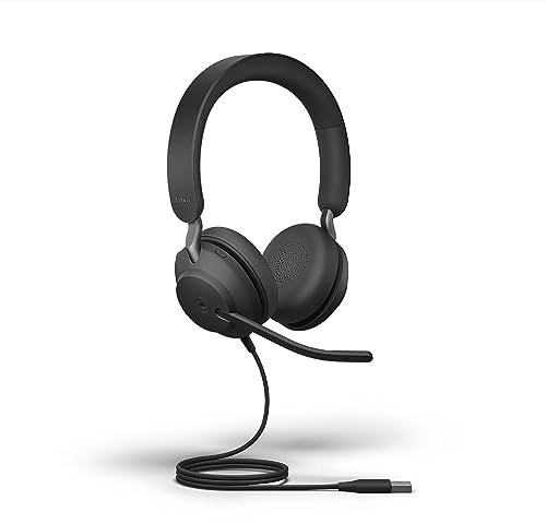 Jabra Evolve2 40 SE - Auriculares estéreo con Cable con cancelación de Ruido, con tecnología de Llamada de 3 micrófonos y Cable USB-A, Certificado MS Teams, Funciona con Todas Las demás Plataformas,
