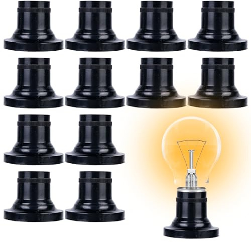 Sporgo Lot de 12 douilles d'ampoule : Culot plat E27 - Adaptateur universel pour ampoules LED à économie d'énergie - Noir