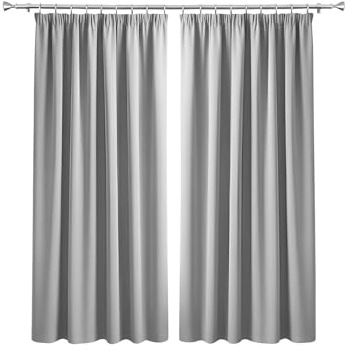 Imperial Rooms Blackout Pencil Pleat Curtains for Bedroom 66 x 72 Drop Inch Light Grey Curtains Thermal Insulated Window Treatments, 2 Panels with Tiebacks
