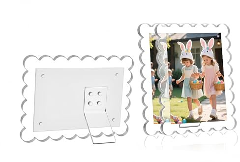 NEUREGY 3 PACK 4 x 6 Picture Frame，Acrylic Clear Scalloped Photo Frame with Magnetic Holder for Vertical and Horizontal, Magnetic Picture Frames for Refrigerator and Desktop Display
