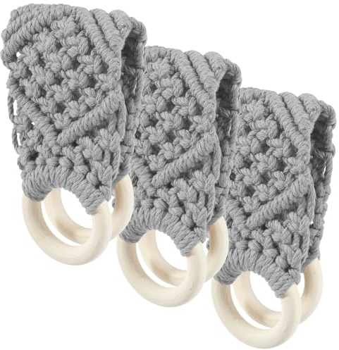 3 Pcs Crochet Towel Holder Rings, Elegant Macrame Hand Towel Holder, Hanging Dish Towel Holder, Easy to Use Knitted Towel Holder with Loop Crochet, Towel Ring Towel Clips for Towels Kitchens (Grey)