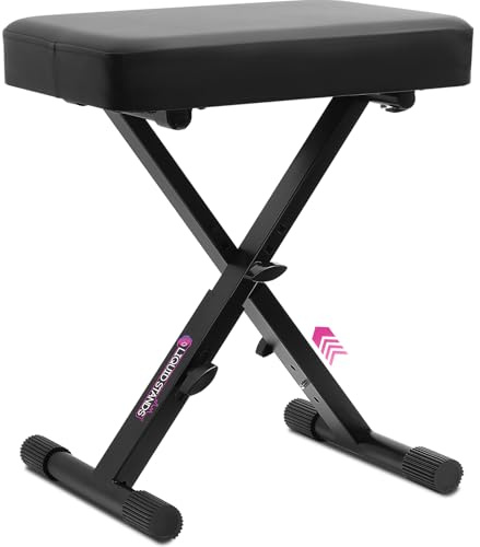 Liquid Stands Foldable Adjustable Piano Bench X-Style – Piano Seat for Musicians, Kids & Professionals – Black Cushion Padded Bench for Digital Pianos, Keyboards & Music Desks Keyboard Stool 16 x 20H