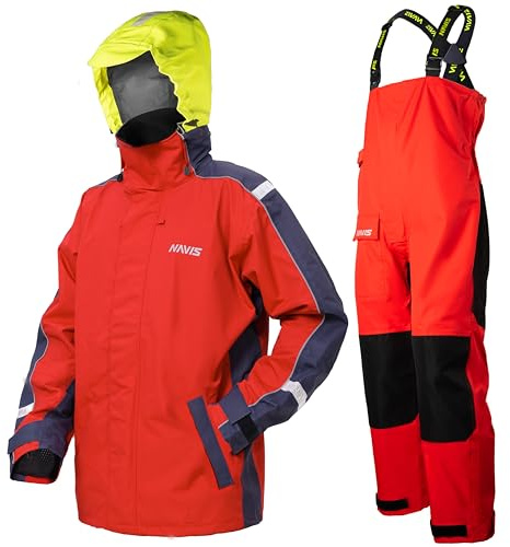 Navis Marine Veste de Voile Homme avec Salopette – 3 Couches Imperméables, Foul Weather Gear pour Navigation Côtière et Hauturière NS147(Red,XL)