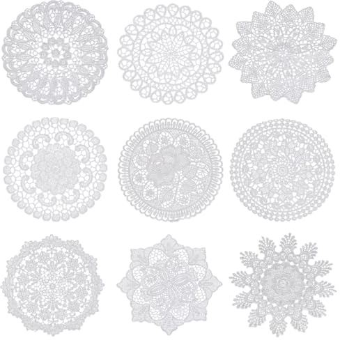 Manteles Individuales de Encaje, 9 Piezas de 6 Pulgadas, tapetes de Ganchillo Vintage Blancos para mesas, Cocina, Comedor, Fiesta, Boda, cumpleaños, tocador, jarrones