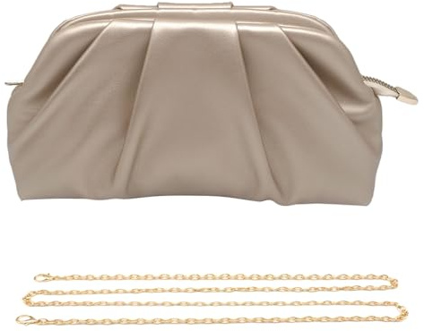 Pahajim Bolsos de Fiesta Clutch Bolso de Mano para Mujer PU Piel con Cadena Desmontable Bolsos Ceremonia Bandolera para Bodas, Cenas, Eventos (Champán)