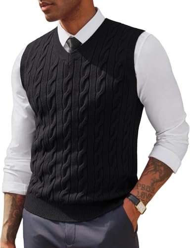 PJ PAUL JONES Sleeveless Jumper Men V Neck Sweater Vest Cable Knit Gilets