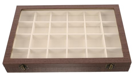 HOMOBABE Caja Joyero para Guardar Anillos y Collares de Madera Vintage y Multiusos con 24 Compartimentos y Ranuras para Anillos, Portátil en Casa o Viaje
