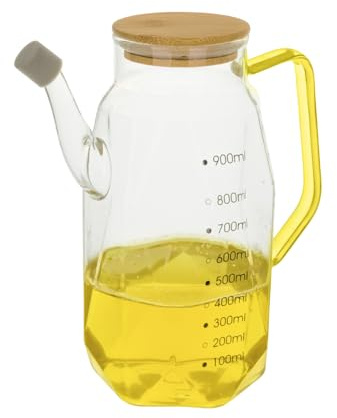 Bottiglia di olio borosilicato da 900 ml con tappo in bambù ambrato