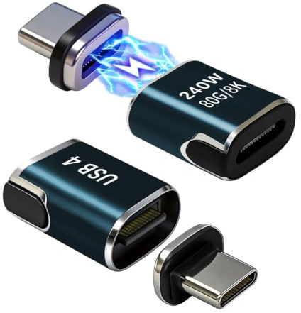 IVIVTOR USB C magnetadapter - 2-pack 240W Typer C magnetisk adapter 24-pin med 80 Gbps överföringshastighet lämplig för bärbar dator surfplatta mobiltelefon Kompatibel med USB-C-datakablar - Tennfärg