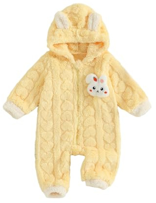 Loalirando Newborn Baby Warm Hooded Rompers Winter Jumpsuit Snowsuit Long Sleeve Onesies Outwear Outfits (Yellow, 0-3 Months)