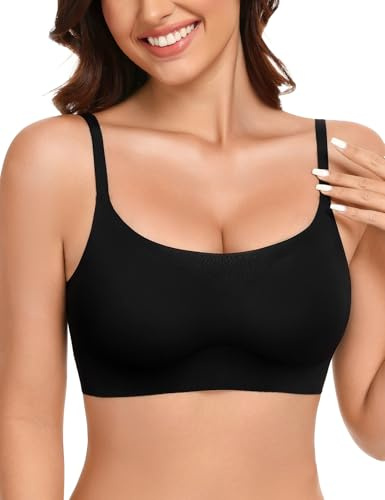 Wiepux Soutien Gorge sans Armature l'épaule étroite sans Coutures Confortable Coussinets Brassière Femme pour Pyjama Robe T-Shirt (Noir, M)