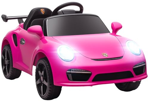 AIYAPLAY Coche Eléctrico para Niños con Licencia RUF CTR 3 Clubsport, Coche de Batería 12V, con Mando a Distancia 2,4 G, Motor Doble, Música Inalámbrica, Bocina, Ruedas Auxiliares y Faros LED, Rosa