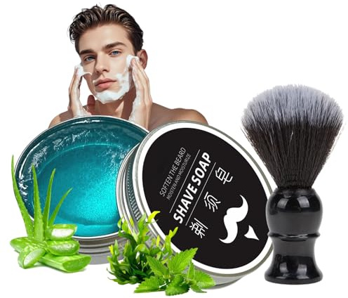 Shaving Soap for Men - Mint Shaving Foam - Shaving Kit for Men Include Shaving Soap & Shaving Brush - Small Gift Set Ideal for Birthday, Valentines, Fathers Day - Rich Lather for the Smoothest Shave