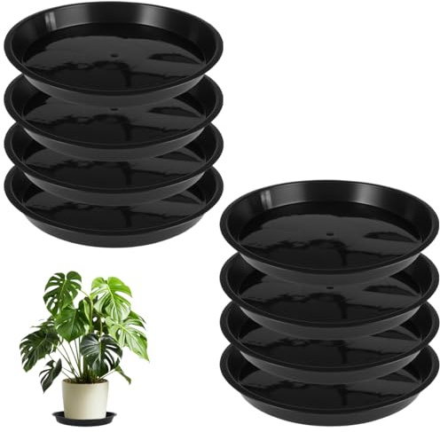 8 Pezzi Sottobicchieri Rotondi in Plastica per Piante 20cm, Impermeabile e Riutilizzabile, Piattini per Vasi da Fiori, Leggero, Stabile, Sottovasi per Piante da Giardino, Interno/Esterno, (Negro)