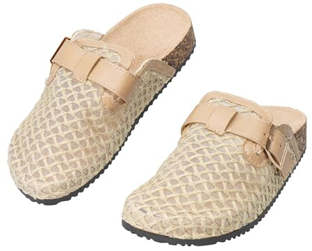 CLEIKS Ciabatte Donna Comode Sabot Donna Eleganti Ciabatte Con Fibbia Donna Con Plantare Morbido E Suola Sughero (Cachi, 38 EU, WCT260408-8)