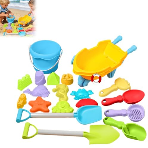 Sandspielzeug Set 19 Stück Sandkasten Spielzeug Strandspielzeug Kinder Junge Mädchen mit Eimer, Sandförmchen, und Schaufel Reise Sand Spielzeug ab 1 Jahr,Ideal für zum Spielen Am Strand Und im Freien