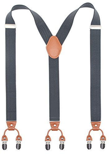 Bioterti Men’s Y-Shaped Heavy Duty Suspenders – 6 Metal Clips, Elastic Straps (Dark Grey)