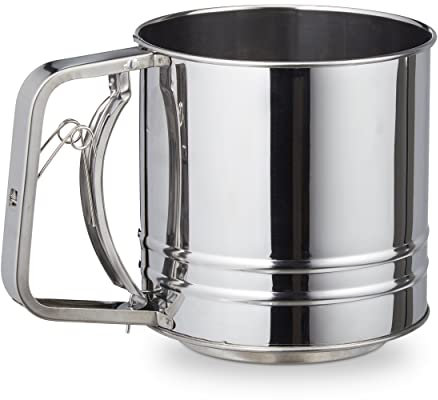 Relaxdays, Argento Spargifarina con un Manico, Capiente, Setaccio per Zucchero a Velo & Cacao, Ø 12,5 cm, Acciaio Inox