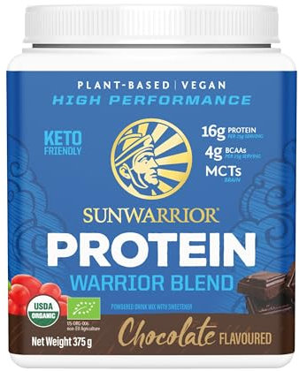 Sunwarrior - Warrior Blend - Plant Based Raw Vegan Pea Protein Powder with Hemp Protein and MCTs from Coconut - Chocolate - 375g