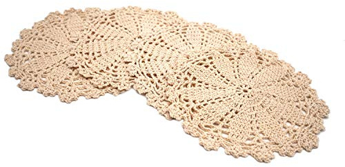 Phantomon 7 Inch Doilies Handmade Round Crochet Cotton Lace Doilies Table Placemats Doilies, Vase Pads Doily, Pack of 4 (Beige)