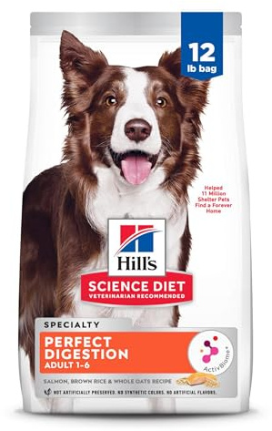 Hill's Science Diet Adult 1-6 Perfect Digestion Dry Dog Food, Salmon, Whole Oats, & Brown Rice, 12 lb. Bag