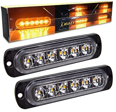 RIGIDON 2 Pcs Safety Emergency Flashing Lights, 12V 24V 6 LED Amber Strobe Hazard Warning Light, Breakdown Beacon Led Light Bar, Waterproof Universal for Car Truck Off road SUV, 3000K