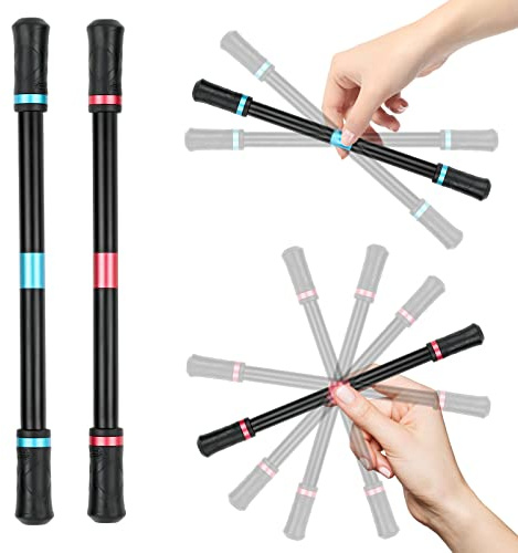 OSDUE-paket med 2 fingerroterande halkfria pennor, fingerroterande pennor, lämpliga för studentunderhållning och kontorsmaterial, ingen påfyllning behövs (blå + röd)