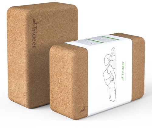 Trideer Cork Yoga Blocks, 2 Pack Yoga Blocks Natural Cork, High Density Yoga Block with Non Slip Surface, Eco-Friendly Yoga Accessories for Women, Ideal for Yoga, Pilates, Stretching