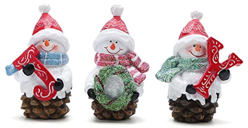 Hodao 3 PCS Christmas Joy Snowman Decorations Xmas Figurines Winter Decor Handmade Snowman Figurines for Xmas Decor Gift - Christmas Party Home Decorations